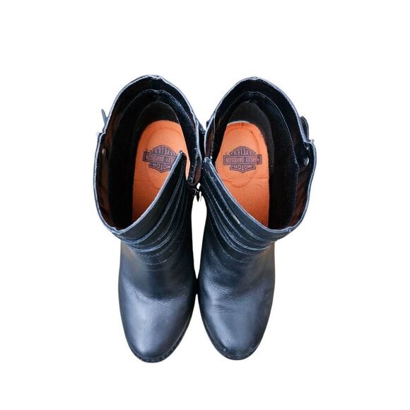 Harley Davidson Women Motorcycle Sexy Black Leather Heel Boots Booties Size 9 - Picture 3 of 5